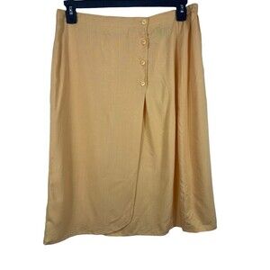 Marla Kim Vintage 90s Yellow Side Buttons Midi Modest Elastic Waist Skirt L